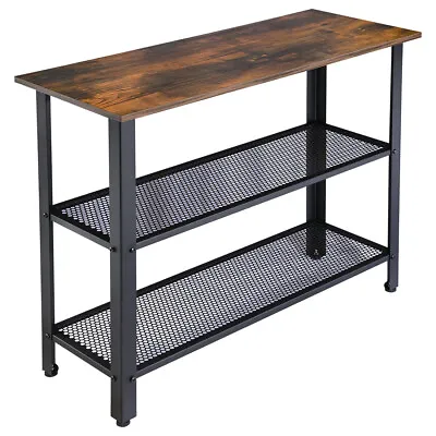 3-Tier Rustic Console Table Industrial Metal Hallway Furniture W/ Storage Shelf • $58.95