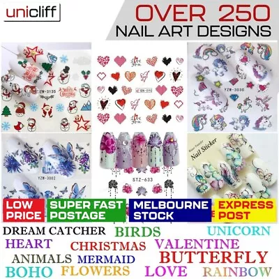 $1.39 • Buy Nail Art Water Decals Sticker LOVE HEART UNICORN FLOWERS BUTTERFLY FLAMINGO BOHO