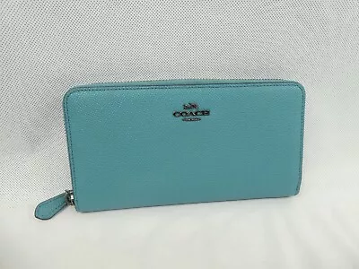 £17 • Buy Coach New York Ladies Real Leather Wallet Teal Blue 20 CM Used Condition