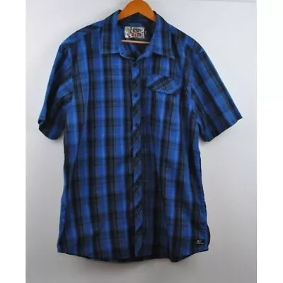 Mossy Oak Men's Button Down Blue Black Plaid Short Sleeve Dress Shirt Size L • $14.95