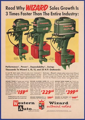 Vintage 1957 WIZARD 12 25 HP Outboard Motors Boating Western Auto 50's Print Ad • $12.71