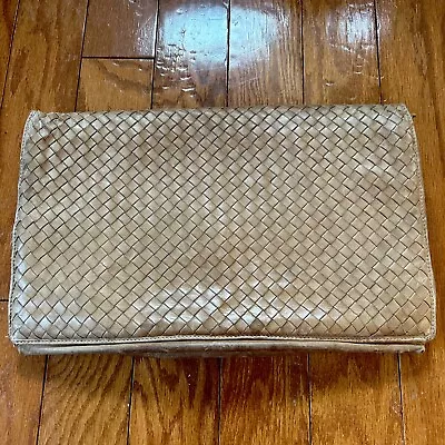 Vintage Charles Jourdan Tan Woven Leather Oversize Clutch Made In Italy • $39.99