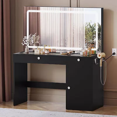 Makeup Vanity Set Large LED Lighted Mirror Dressing Table Dresser Desk W/ Drawer • $190.33