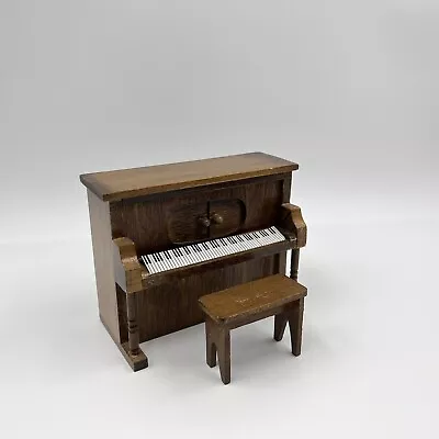 Vintage Miniature Wood Piano Music Box With Bench Great Condition • $40