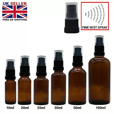 Amber Glass Dropper Bottle With Black Atomiser Mist Spray - Bulk Wholesale • £6.50