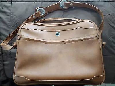 Vintage 70s US Luggage Leather Travel Bag Tan Carry On Weekender Overnight Bag • $32.99