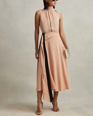 Reiss Nude Harriet Contrast Bow Midi Party Dress High Neck Occasion 4 - 14 • $74.59