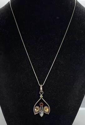 Vintage Sterling Silver Multi Gemstone Pendant Necklace 16  • $31.99