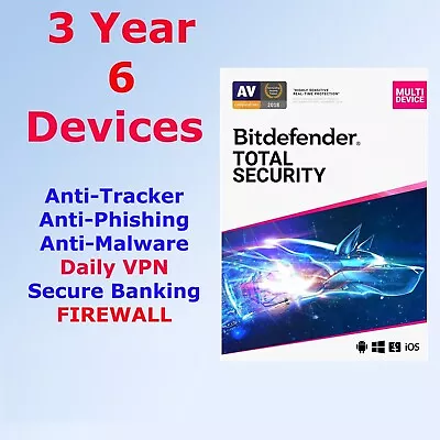 Bitdefender Total Security 2023 - 6 Devices 3 Years Protection+ Daily VPN • $149.99