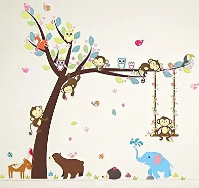 £7.99 • Buy Wajade Large Jungle Animals Zoo Wall Decal Stickers Kids Nursery Girl Room Decor