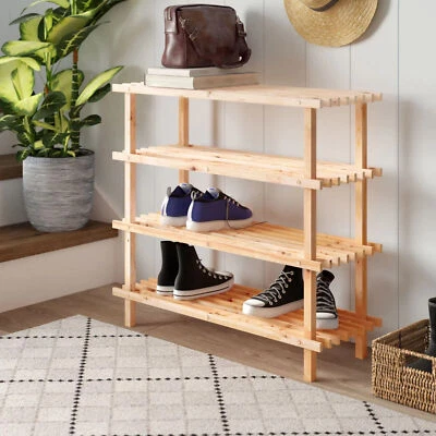 £12.25 • Buy 2 3 4 Tier Wooden Slated Shoe Rack Footwear Organiser Holder Natural Wood Shelf