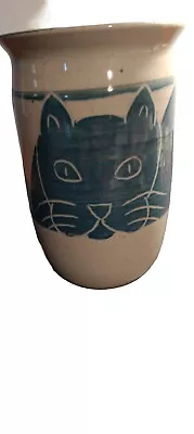 Vintage Pottery Vase Utensil Holder Watching Cat • $14