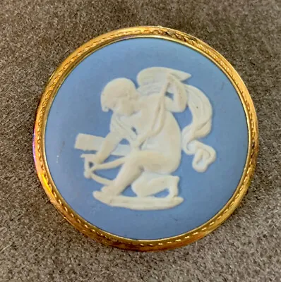 Vintage Gold Filled Wedgewood England Light Blue Jasperware Cupid Cameo Brooch • $20