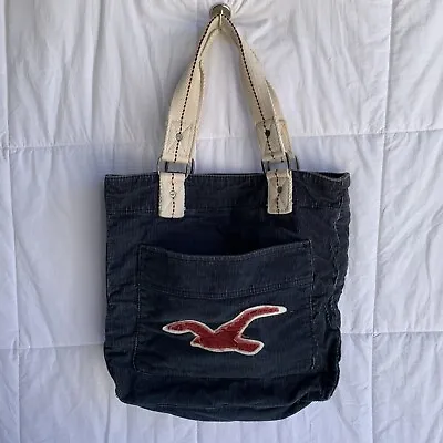 Hollister Corduroy Blue Tote Bag Beach Stay Over Carry On Sack Grocery • £23.75