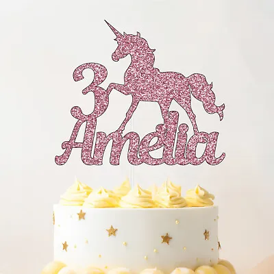 Unicorn Glitter Cake Topper Personalised Birthday Unicorn Horse Cake Decoration • £3.29