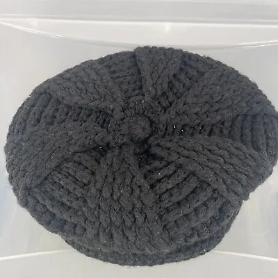 Perfectly Patricia Knit Hat Cap Black Crochet Knit Cabi Newsie Mod Hipster • $38.78