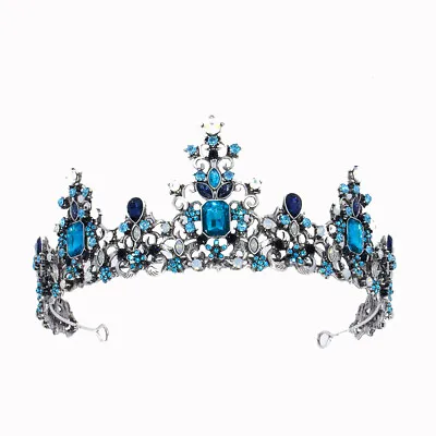 6.6cm Tall Ocean Blue Crystal Tiara Crown Wedding Queen Pageant Prom 3 Colours • £14.39