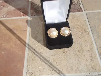 Estate Sale Beautiful Mabe Pearl Earrings Set In 14K Yellow Gold Rarely Worn. • $269