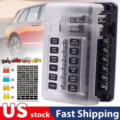 12-Way Blade Fuse Box Block Holder LED Indicator 6 12 24V Auto Marine Waterproof • $14.69