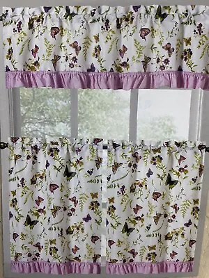 3 Piece Kitchen Curtain Set Flower- Butterfly  • $18.99