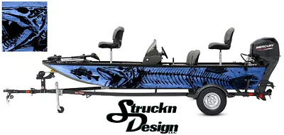 Hot Blue Boat Wrap Musky Pike Skeleton Vinyl Graphic Decal Kit Fish Bass Fishing • $310.83