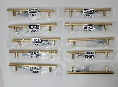 10pk Of GlideRite 6-1/4 In Center Solid Modern Cabinet Bar Pull Satin Gold • $24