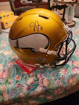 Justin Jefferson Autographed Minnesota Vikings Flash Full Size Helmet Beckett • $375