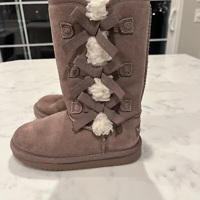 Gently Kids Girls Size 12 Cinder Koolaburra Ugg Victoria Tall Boots Bows • $20.50