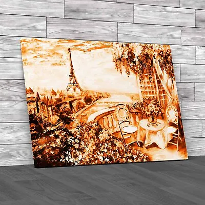 Abstract Floral Summer Cafe Paris Orange Canvas Print Large Picture Wall Art • £14.95