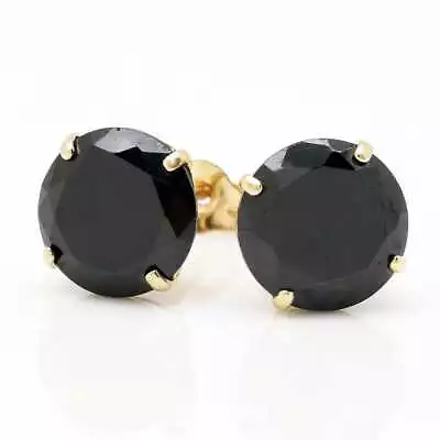 4CT Black Simulated Diamond Round-Cut 14K Yellow Gold Stud Pushback Earrings 8mm • $95.10