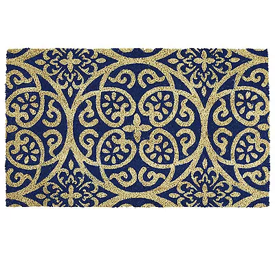 Anti Slip Entrance Floor PVC Doormat Natural Coir Front Door Mats Damask Blue • £8.99