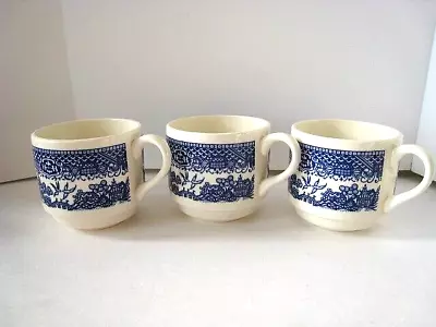 Vintage Royal China USA Blue Willow Ware Stacking Coffee Cups Set Of 3 • $12
