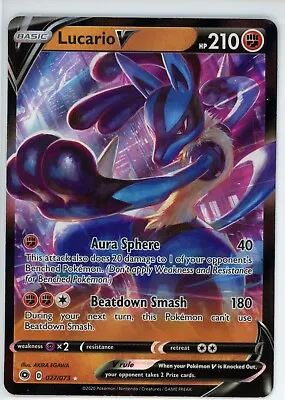 Lucario V 027/073 Champions Path 2020 Holo Rare Pokémon Card TCG • $2.20