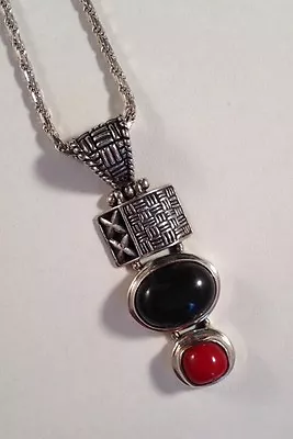 Designer Sterling Silver Multi Gemstone Byzantine Artisan Onyx 15Gram Pendant 2” • $37.95