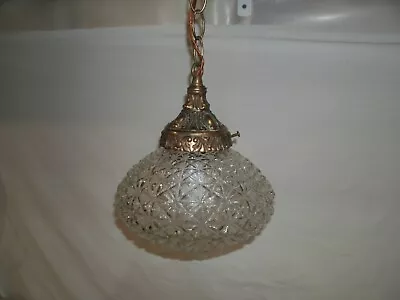 Vintage Ornate Brass  PINEAPPLE   Clear Glass Hanging  Fixture  Globe 9x8 Inch • $54.50