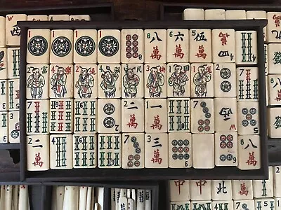 Antique Chinese Mahjong Set In Wooden Cabinet Bamboo/Bone Early 1900's • $979