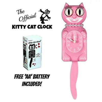 PINK SATIN MISS KITTY CAT CLOCK (3/4 Size) 12.75  USA MADE Free Battery Kit Cat • $59.99