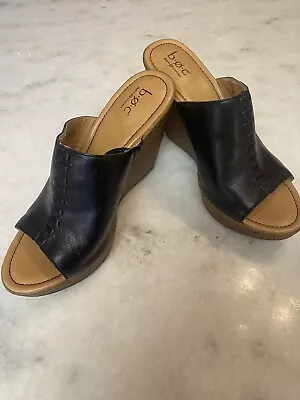 Black Leather Wedge Heels BOC US Womens Size 8 EU 39 • $19.99
