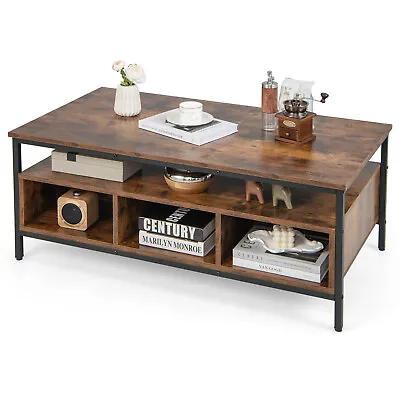 Industrial Coffee Table W/Open Storage Metal Frame Center Table For Living Room • $129.95