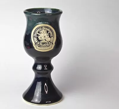 '98 Maryland Renaissance Festival Logo Stoneware Wine Goblet Blue Drip Glaze 12z • $14.99