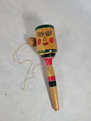 Vintage Wooden BALERO Stick And Ball On A String Painted Toy Game New Mexico  • $18.50