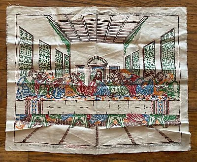 Vintage Colortex Process Stamped Linen Embroidery Last Supper Design 18 X 22 • $27.98