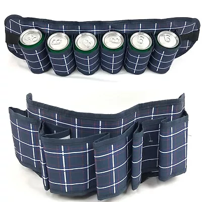 Beer Soda Holster Fanny Pack 6 Carrier Blue Stripe Pattern Holder Belt Canvas • $19.50