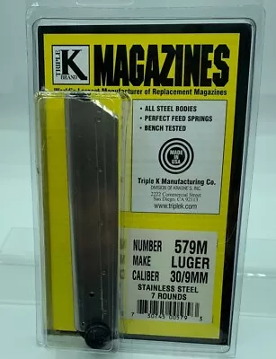 579M LUGER MAGAZINE P08 MAG 1908 LUGER 9mm 30 LUGER STAINLESS STEEL 7 RDS • $32.99