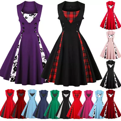 £16.99 • Buy Women Vintage 1950s 60s Rockabilly Evening Party Summer Swing Dress Plus Size UK