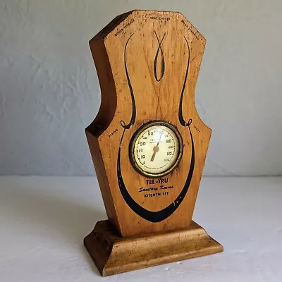 Vntg Wooden 5 Slot Knife Holder Tel-Tru Thermometer 8 ¼” Tall Hang Or Stand. TZ • $12.39