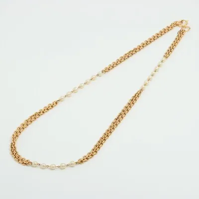 CHANEL Vintage Pearl Long Necklace Gold Authentic Women Used From Japan • $1132.65
