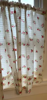 Vintage Ivory Cafe Curtains Red/Pink Roses 28x30.5” Rod Top Cottage Retro Floral • $28.50