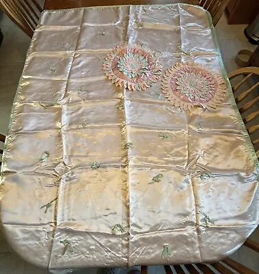 Vintage Pink & Green Satin Day Bed Bedspread  & Matching Petaled Pillows • $32.40