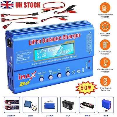 IMAX B6 80W Digital Balance Charger Discharger RC Lipo Battery Lithium Battery • £19.95